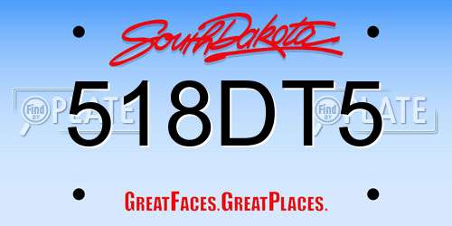 518DT5 South Dakota License Plate