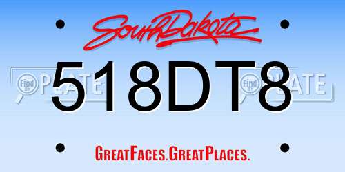 518DT8 South Dakota License Plate