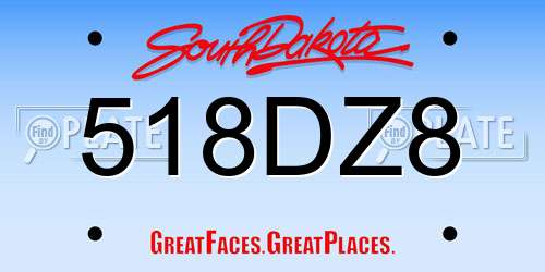 518DZ8 South Dakota License Plate