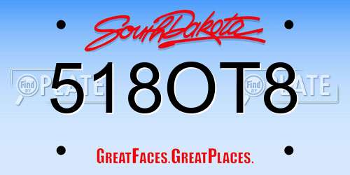 518OT8 South Dakota License Plate