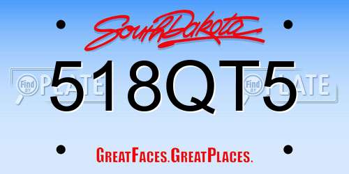 518QT5 South Dakota License Plate