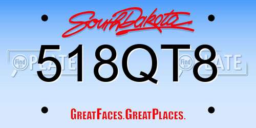 518QT8 South Dakota License Plate