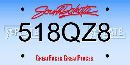 518QZ8 South Dakota License Plate
