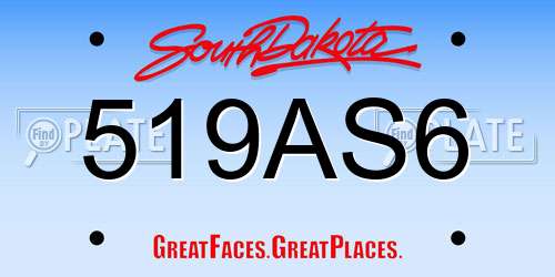 519AS6 South Dakota License Plate