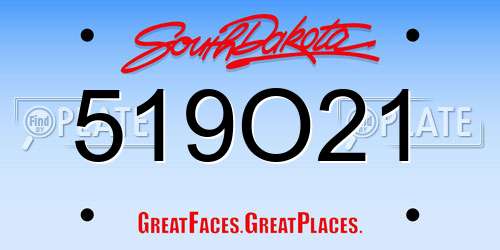 519O21 South Dakota License Plate