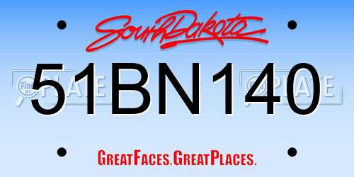51BN140 South Dakota License Plate