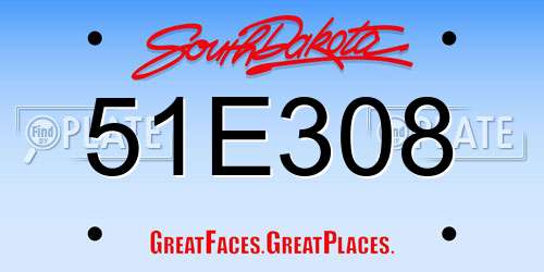 51E308 South Dakota License Plate