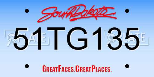 51TG135 South Dakota License Plate