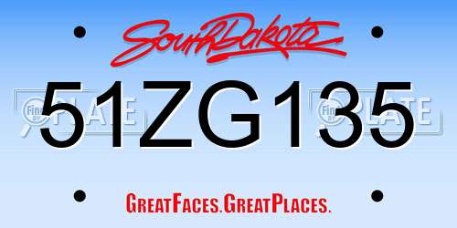 51ZG135 South Dakota License Plate