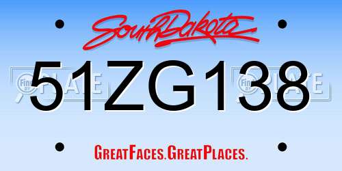 51ZG138 South Dakota License Plate