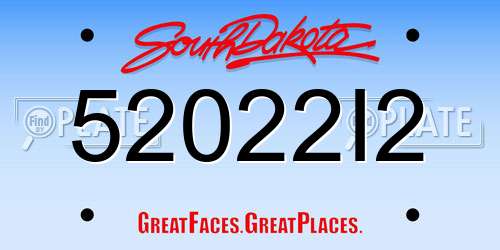 52022I2 South Dakota License Plate