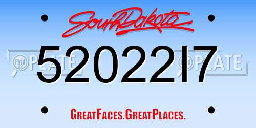 52022I7 South Dakota License Plate