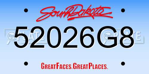 52026G8 South Dakota License Plate