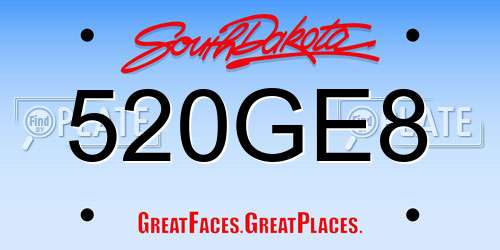 520GE8 South Dakota License Plate