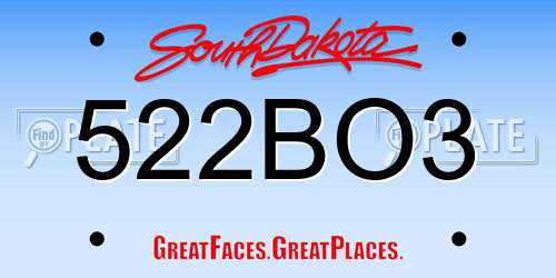 522BO3 South Dakota License Plate