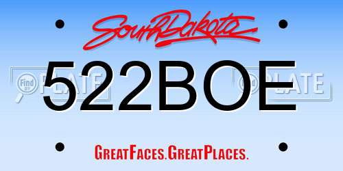 522BOE South Dakota License Plate