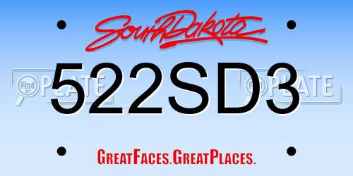 522SD3 South Dakota License Plate