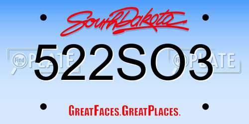 522SO3 South Dakota License Plate