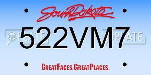 522VM7 South Dakota License Plate