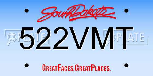 522VMT South Dakota License Plate