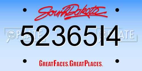 52365I4 South Dakota License Plate