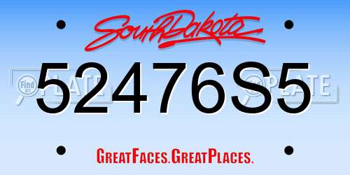 52476S5 South Dakota License Plate
