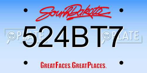 524BT7 South Dakota License Plate