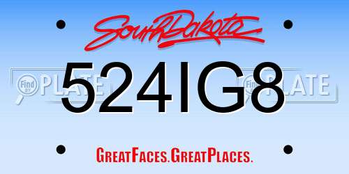 524IG8 South Dakota License Plate