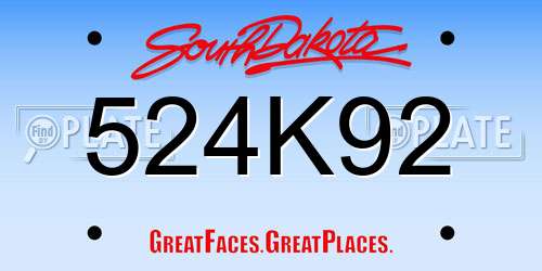 524K92 South Dakota License Plate