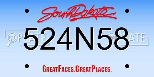 524N58 South Dakota License Plate