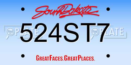 524ST7 South Dakota License Plate