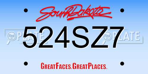 524SZ7 South Dakota License Plate