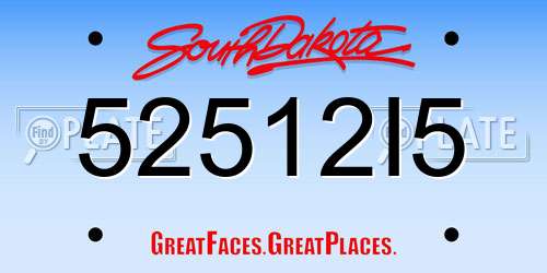 52512I5 South Dakota License Plate