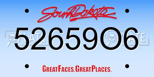 52659O6 South Dakota License Plate