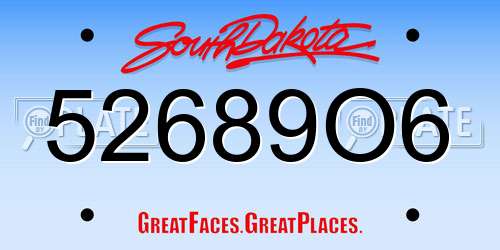 52689O6 South Dakota License Plate