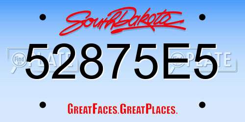 52875E5 South Dakota License Plate