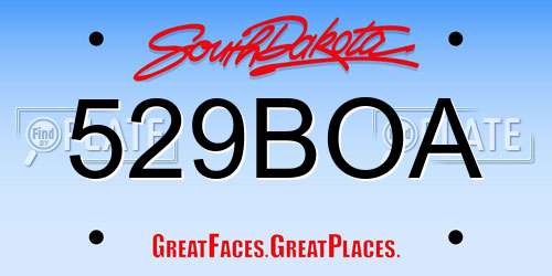 529BOA South Dakota License Plate