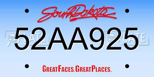 52AA925 South Dakota License Plate