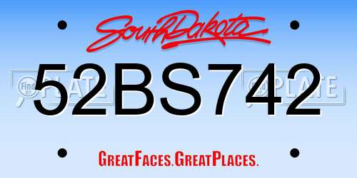 52BS742 South Dakota License Plate