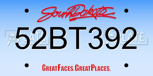 52BT392 South Dakota License Plate