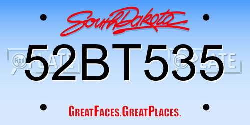 52BT535 South Dakota License Plate