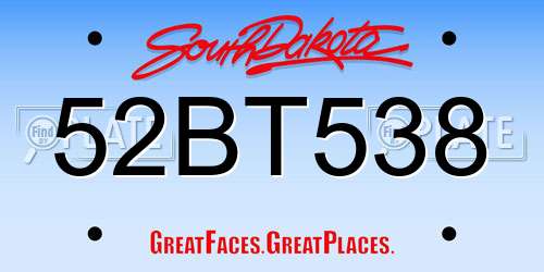 52BT538 South Dakota License Plate