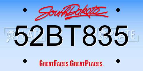 52BT835 South Dakota License Plate