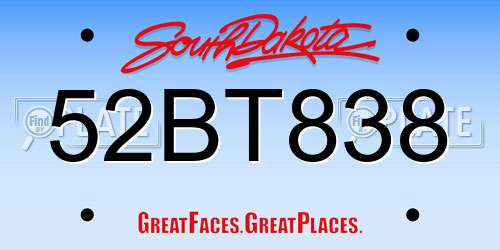 52BT838 South Dakota License Plate