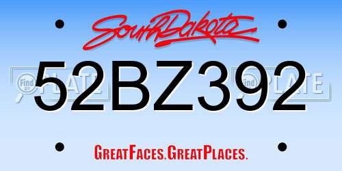 52BZ392 South Dakota License Plate