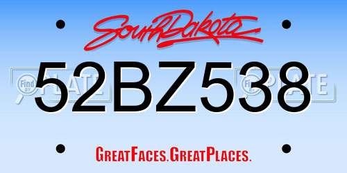 52BZ538 South Dakota License Plate