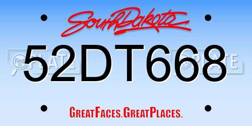 52DT668 South Dakota License Plate