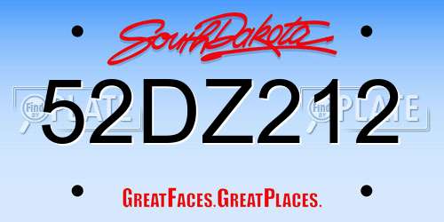52DZ212 South Dakota License Plate