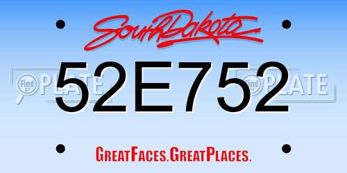 52E752 South Dakota License Plate