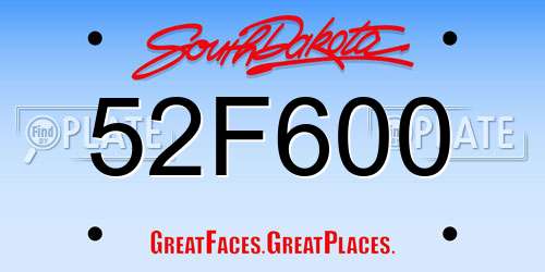 52F600 South Dakota License Plate